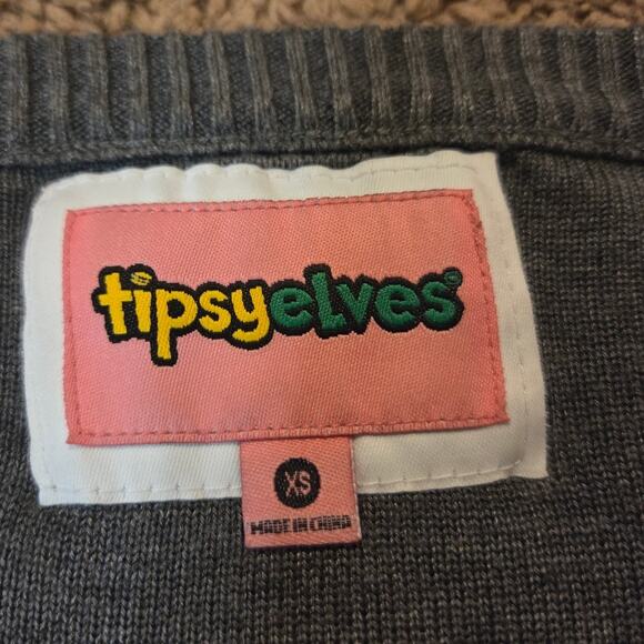 tipsy elves santa holiday sweater ugly Christmas sweater snowflakes grey XS - Picture 2 of 5